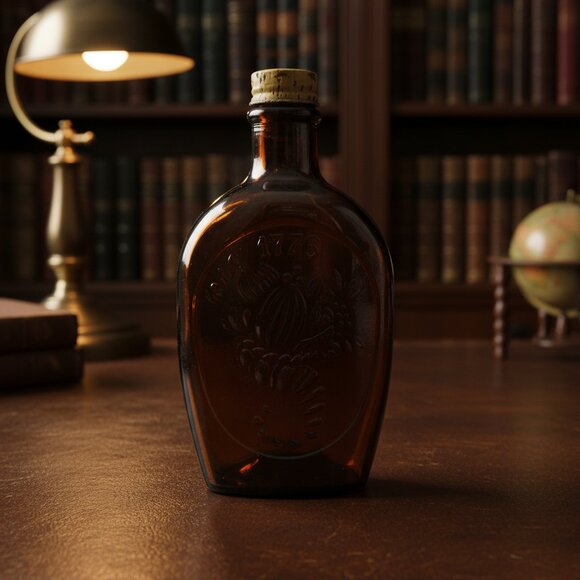 Log Cabin Amber Glass Bottle Embossed Bicentennial edition from 1976 - Picture 1 of 4